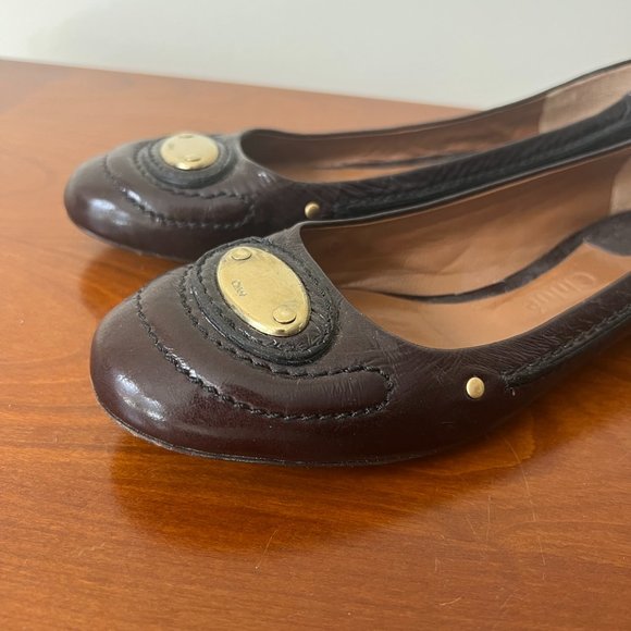 Chloé Brown Round-Toe Leather Flats - Size EU 37 - Picture 5 of 7